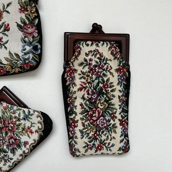 Vintage Tapestry Matching Set Purse Handbag Clutch Coin Purse Glasses Pouch 3pc - Picture 7 of 10